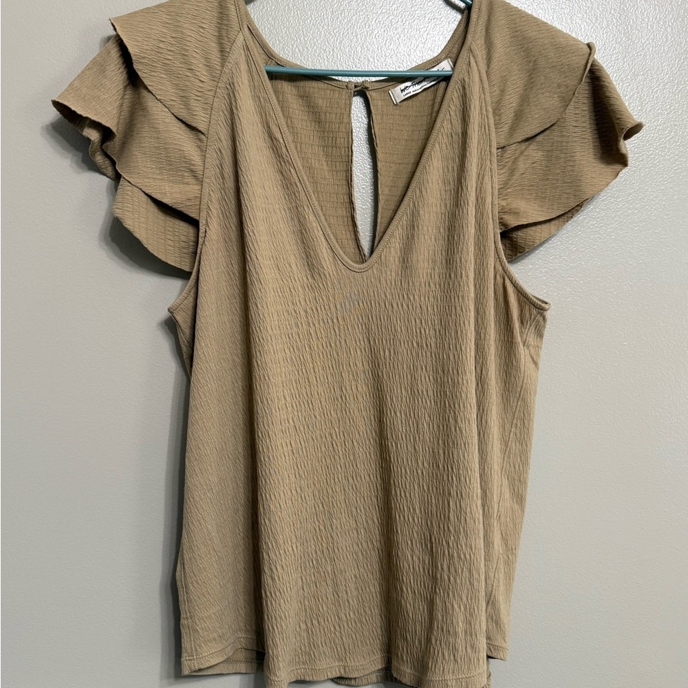 We The Free Tan Flutter Sleeve Blouse